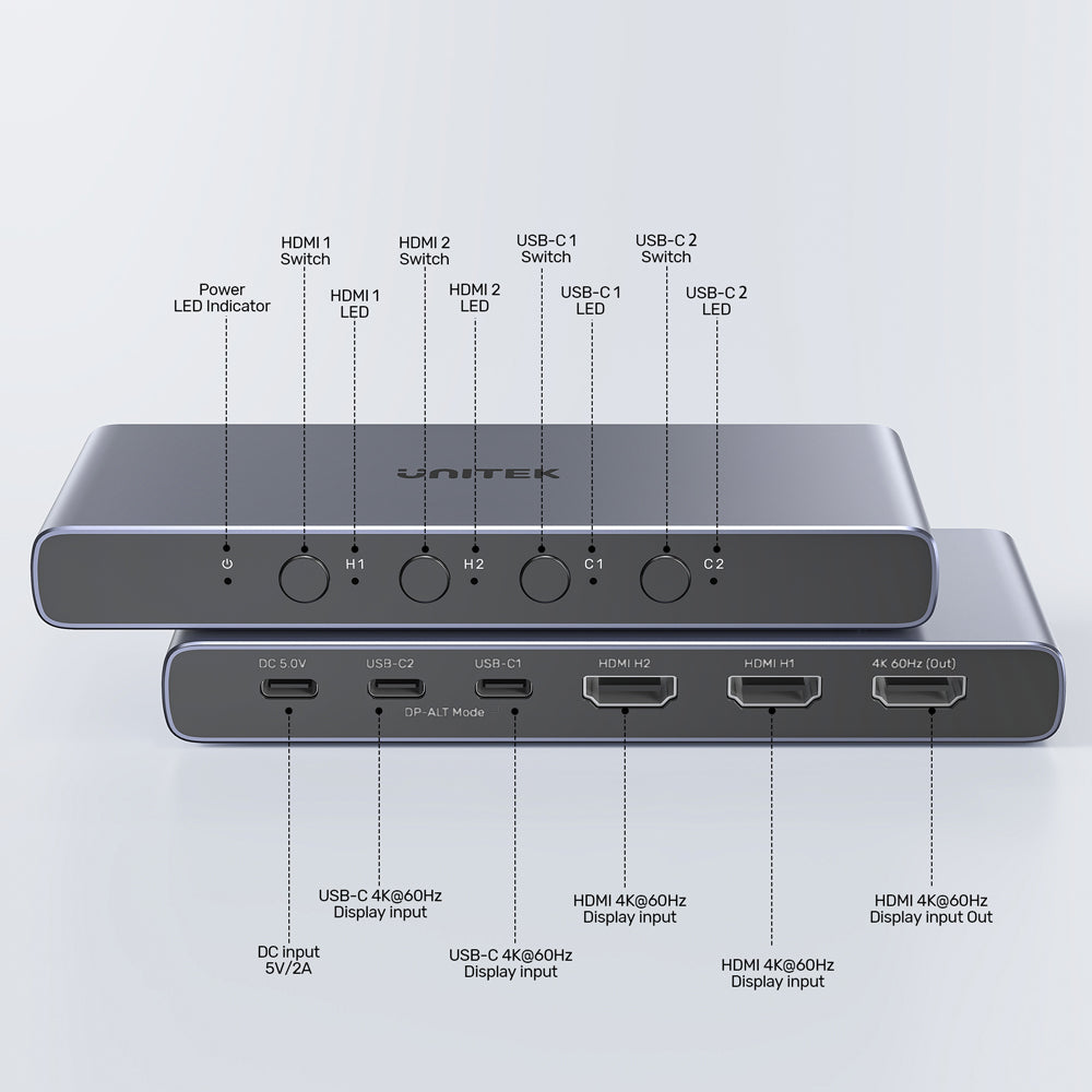 UNITEK V1313A 4-IN 1-OUT 4K @60HZ HDMI/USB TYPE-C SWITCH - 2× HDMI, 2× USB TYPE-C TO HDMI - image 12
