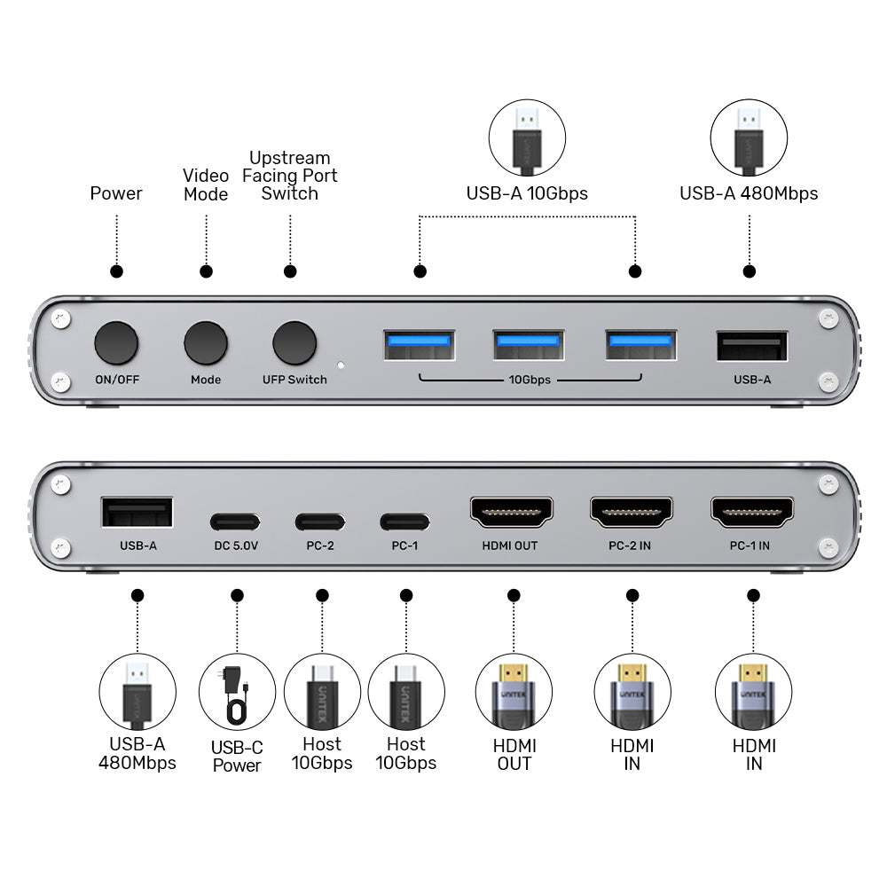 UNITEK D1118A USB TYPE-C 10GBPS 4K @30HZ HDMI SPLIT-SCREEN KVM SWITCH - image 13