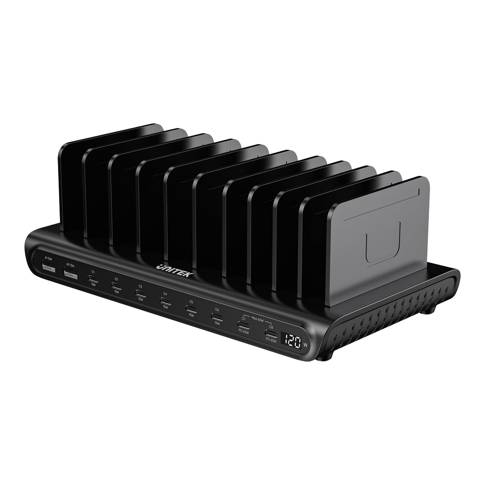 UNITEK P1230E UCHARGE 120W 10-PORT USB TYPE-C/A SMART CHARGING STATION - 8× USB TYPE-C, 2× USB TYPE-A