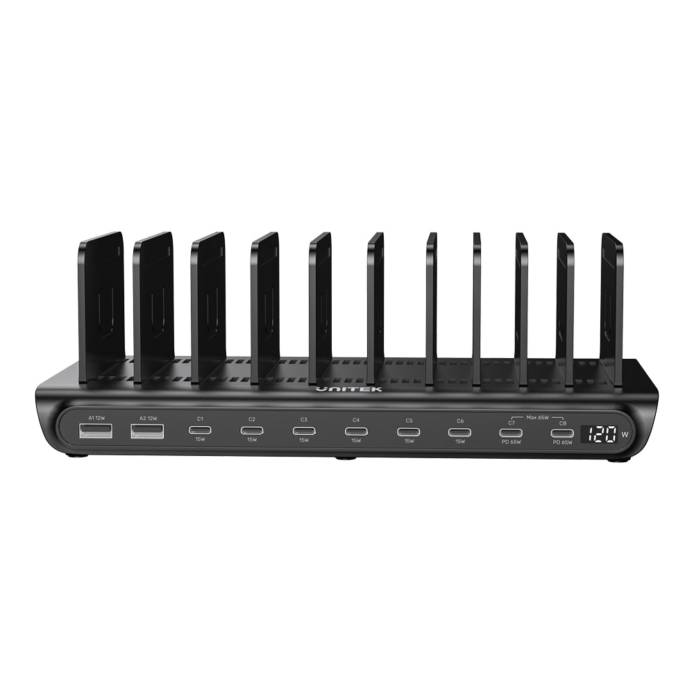 UNITEK P1230E UCHARGE 120W 10-PORT USB TYPE-C/A SMART CHARGING STATION - 8× USB TYPE-C, 2× USB TYPE-A - image 3