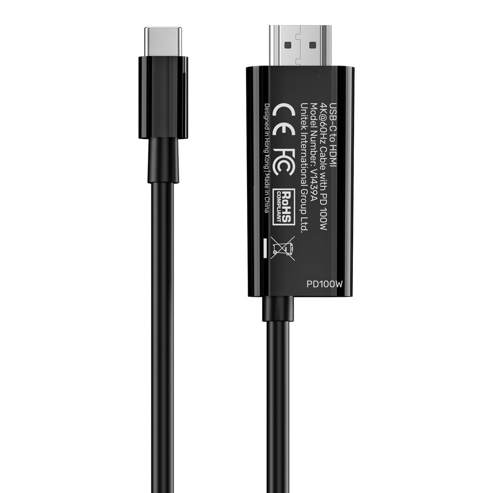 UNITEK V1439ABK 2M USB TYPE-C TO HDMI 4K @60HZ CABLE - PD 100W, UNIDIRECTIONAL - image 3