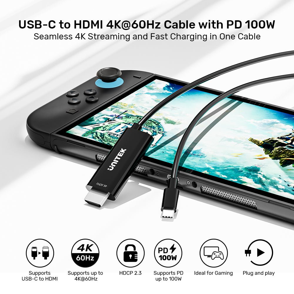 UNITEK V1439ABK 2M USB TYPE-C TO HDMI 4K @60HZ CABLE - PD 100W, UNIDIRECTIONAL - image 5