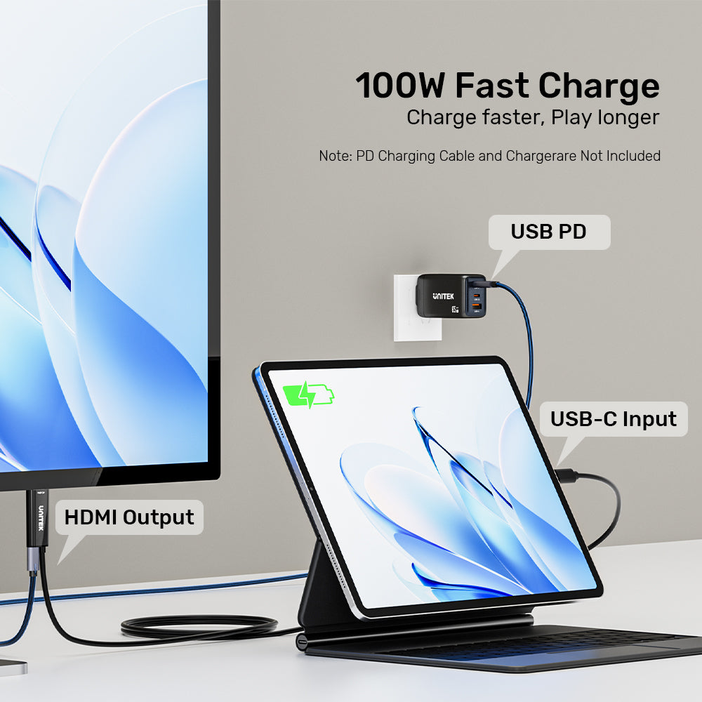 UNITEK V1439ABK 2M USB TYPE-C TO HDMI 4K @60HZ CABLE - PD 100W, UNIDIRECTIONAL - image 10