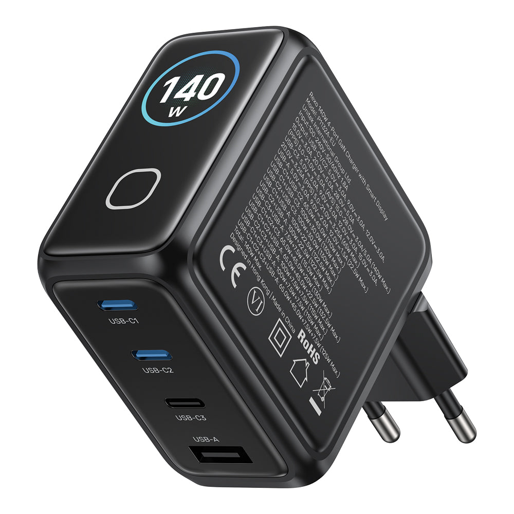 UNITEK P1132A REXO 140W 4-PORT GAN CHARGER WITH SMART COLOUR DISPLAY - 3× USB TYPE-C AND 1× USB TYPE-A - image 2