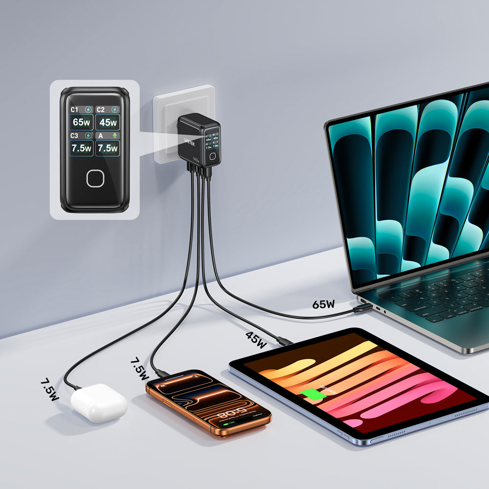 UNITEK P1132A REXO 140W 4-PORT GAN CHARGER WITH SMART COLOUR DISPLAY - 3× USB TYPE-C AND 1× USB TYPE-A - image 7
