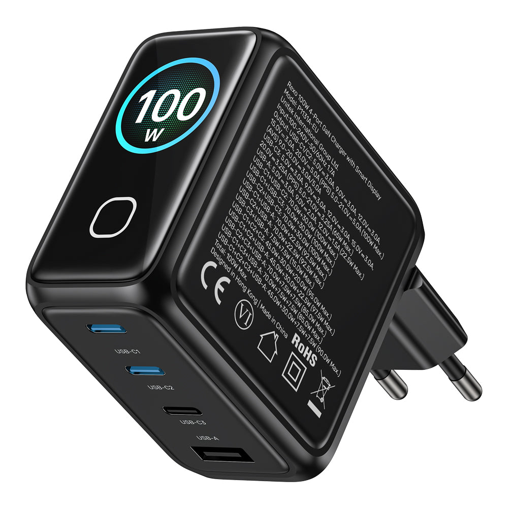UNITEK P1131A REXO 100W 4-PORT GAN CHARGER WITH COLOUR SMART DISPLAY - 3× USB TYPE-C AND 1× USB TYPE-A - image 2