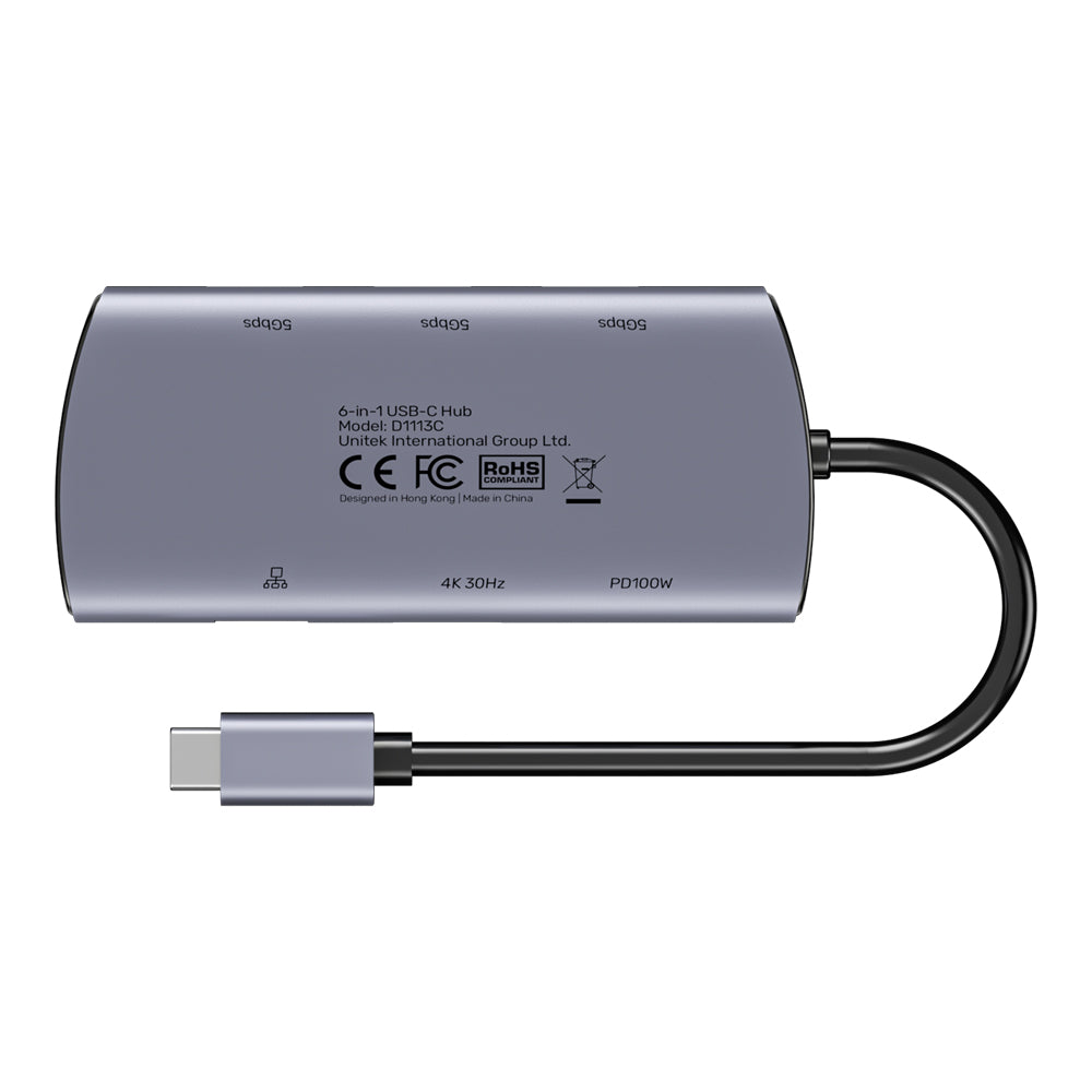 UNITEK D1113C 20CM 6-IN-1 USB TYPE-C PORT REPLICATOR WITH 4K @30HZ, PD 100W AND GIGABIT LAN - image 7