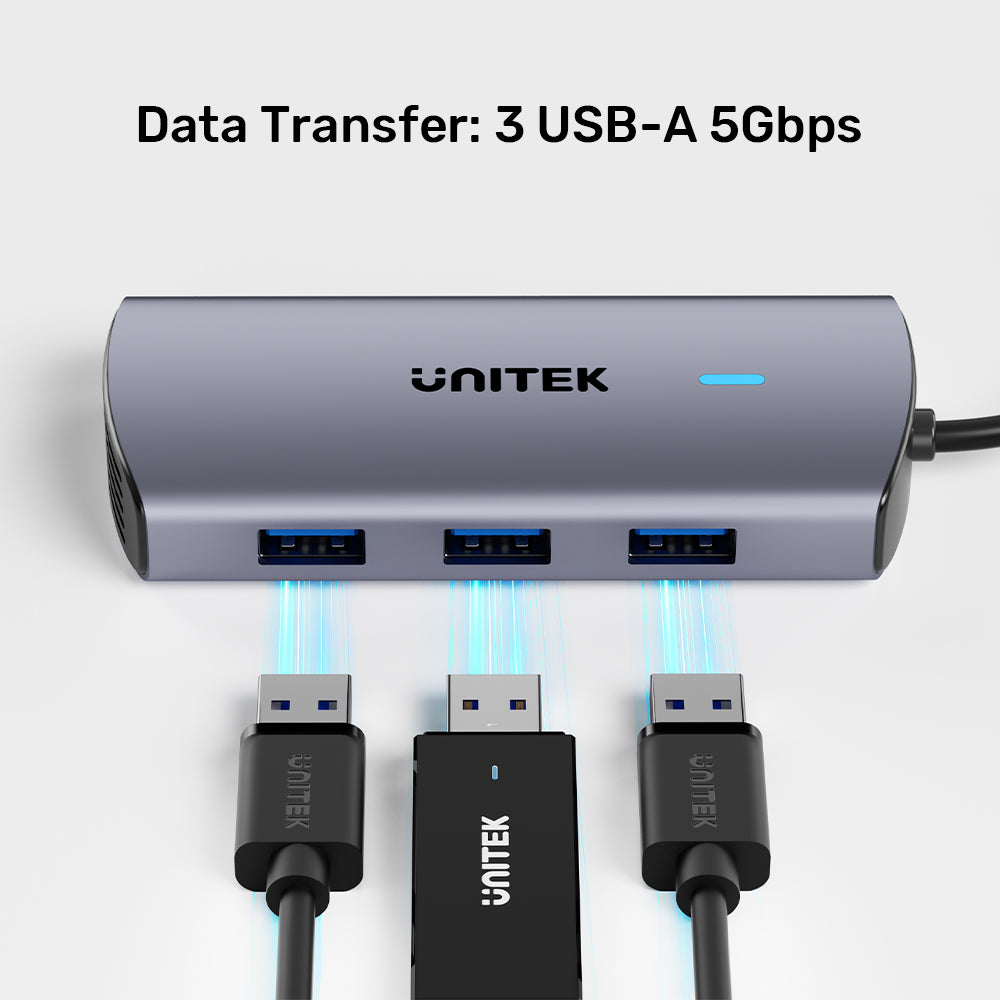 UNITEK D1113C 20CM 6-IN-1 USB TYPE-C PORT REPLICATOR WITH 4K @30HZ, PD 100W AND GIGABIT LAN - image 12