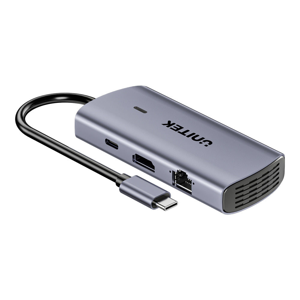 UNITEK D1113C 20CM 6-IN-1 USB TYPE-C PORT REPLICATOR WITH 4K @30HZ, PD 100W AND GIGABIT LAN