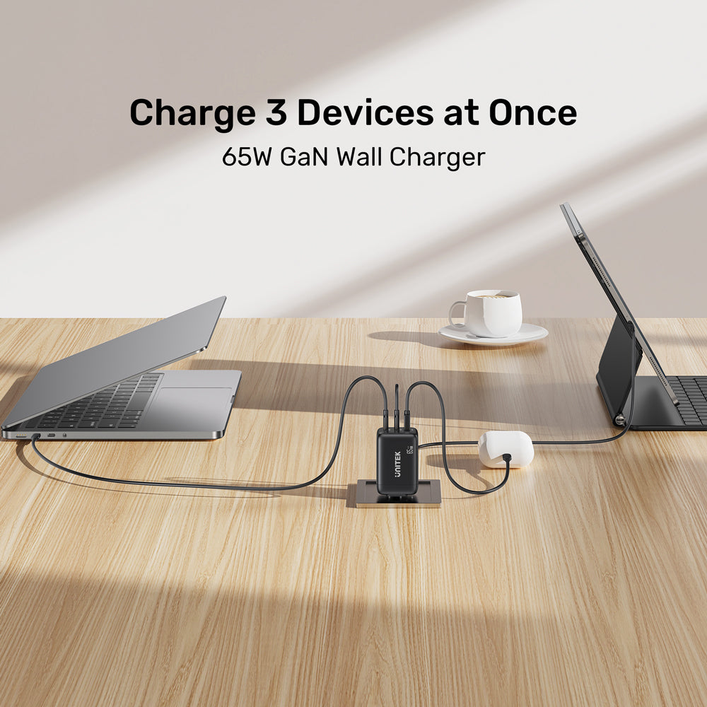 UNITEK P1130A ZENO 65W 3-PORT GAN WALL CHARGER - 2× USB TYPE-C, 1× USB TYPE-A - image 5