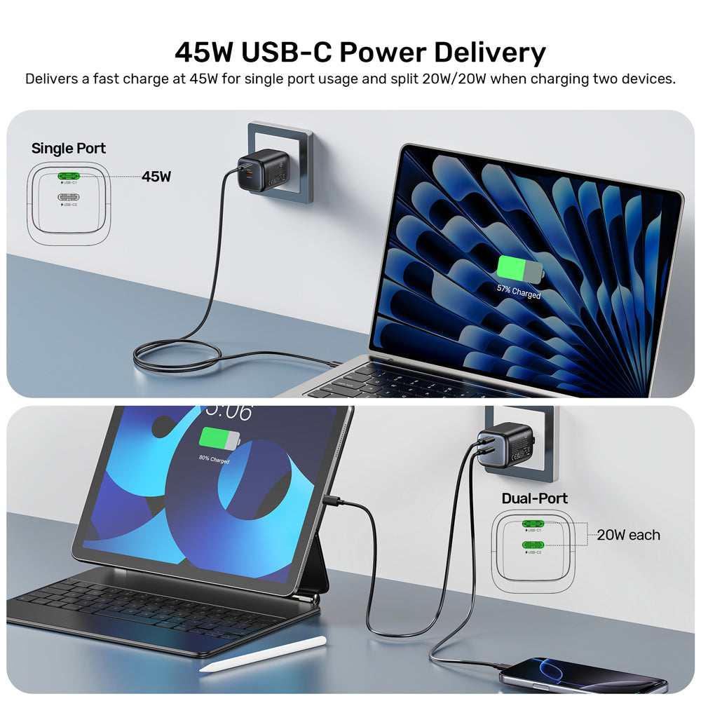 UNITEK P1129A ZENO 45W 2-PORT GAN WALL CHARGER - DUAL USB TYPE-C - image 8