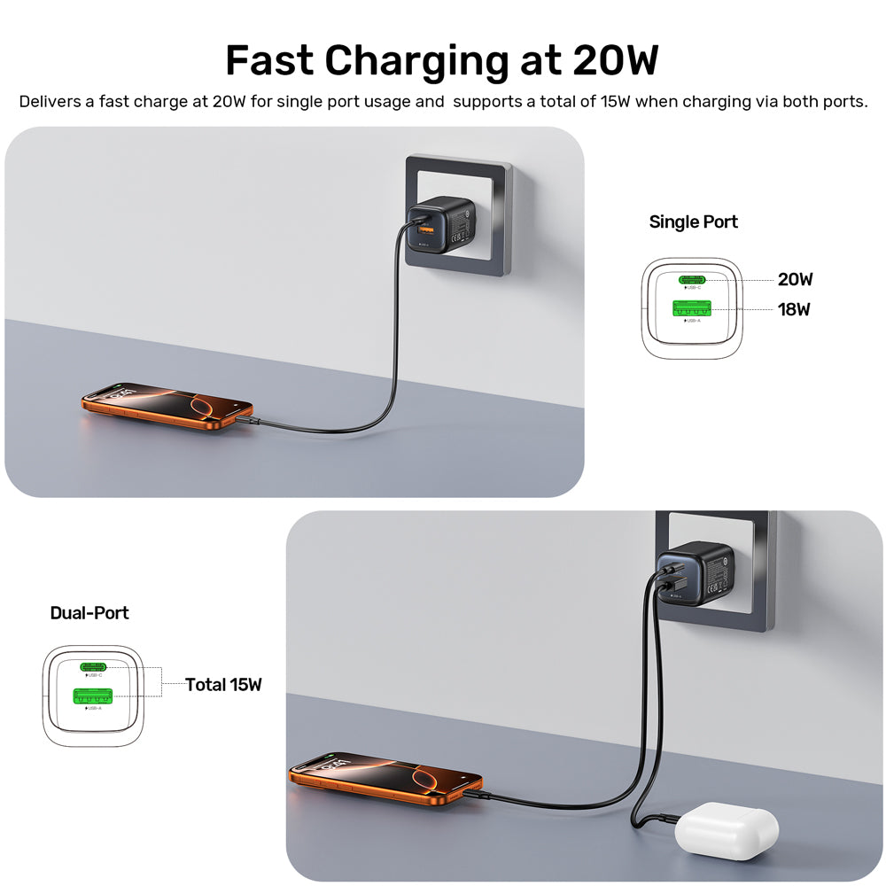 UNITEK P1128A ZENO 20W 2-PORT GAN WALL CHARGER - 1× USB TYPE-C, 1× USB TYPE-A - image 8