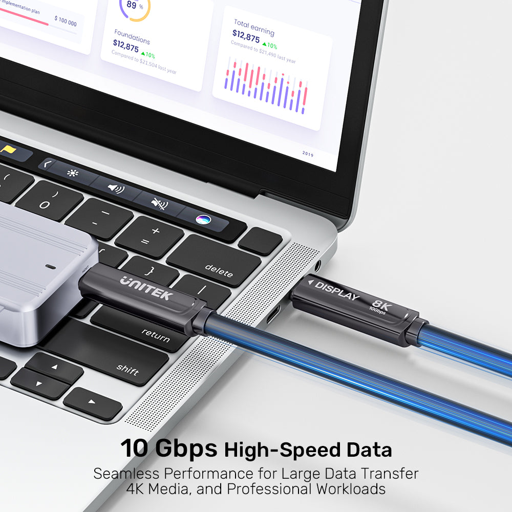 UNITEK C14178ABK 15M USB3.2 Gen2 TYPE-C 10GBPS FIBRE OPTIC CABLE - 8K @30HZ, 60W PD - image 6