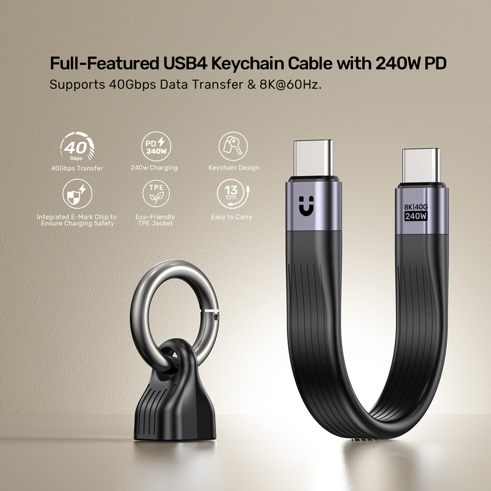 UNITEK C14179A 13CM USB4.0 USB TYPE-C KEYCHAIN CABLE - 240W PD, 40GBPS, 8K @60HZ - image 6