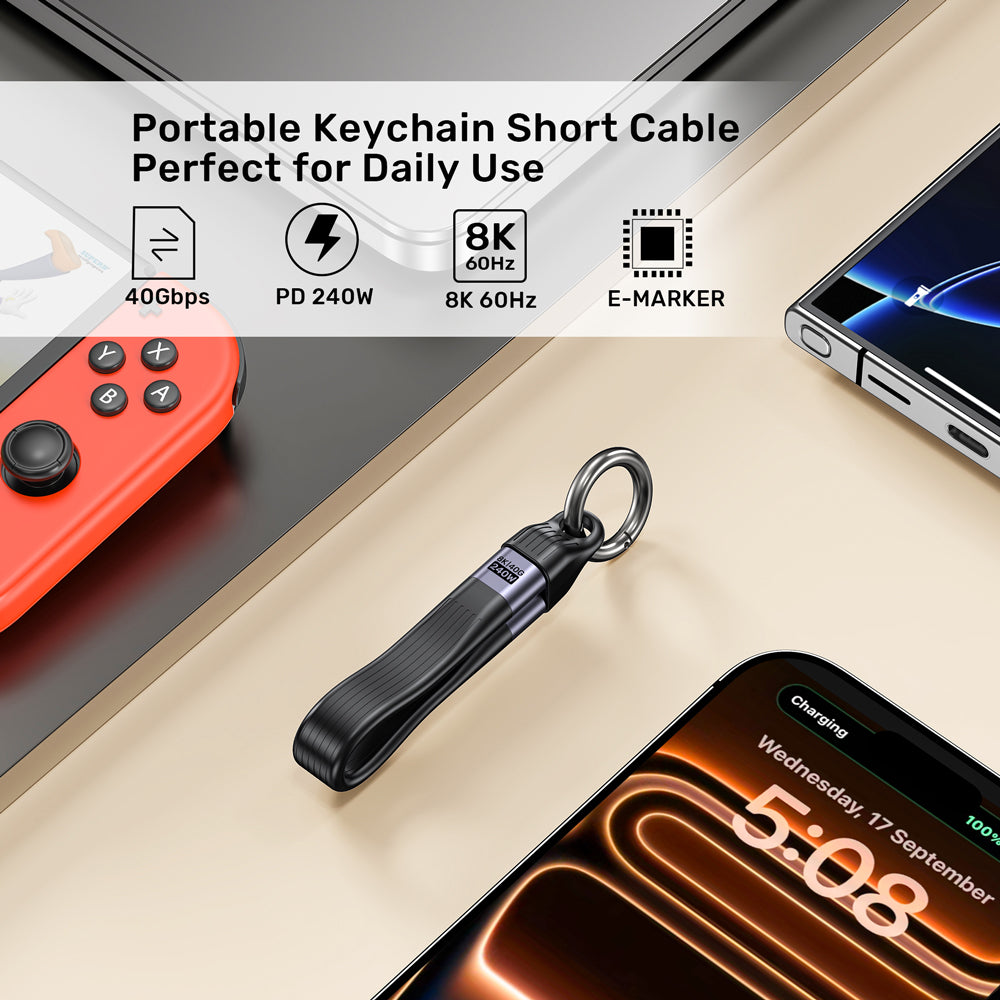 UNITEK C14179A 13CM USB4.0 USB TYPE-C KEYCHAIN CABLE - 240W PD, 40GBPS, 8K @60HZ - image 7