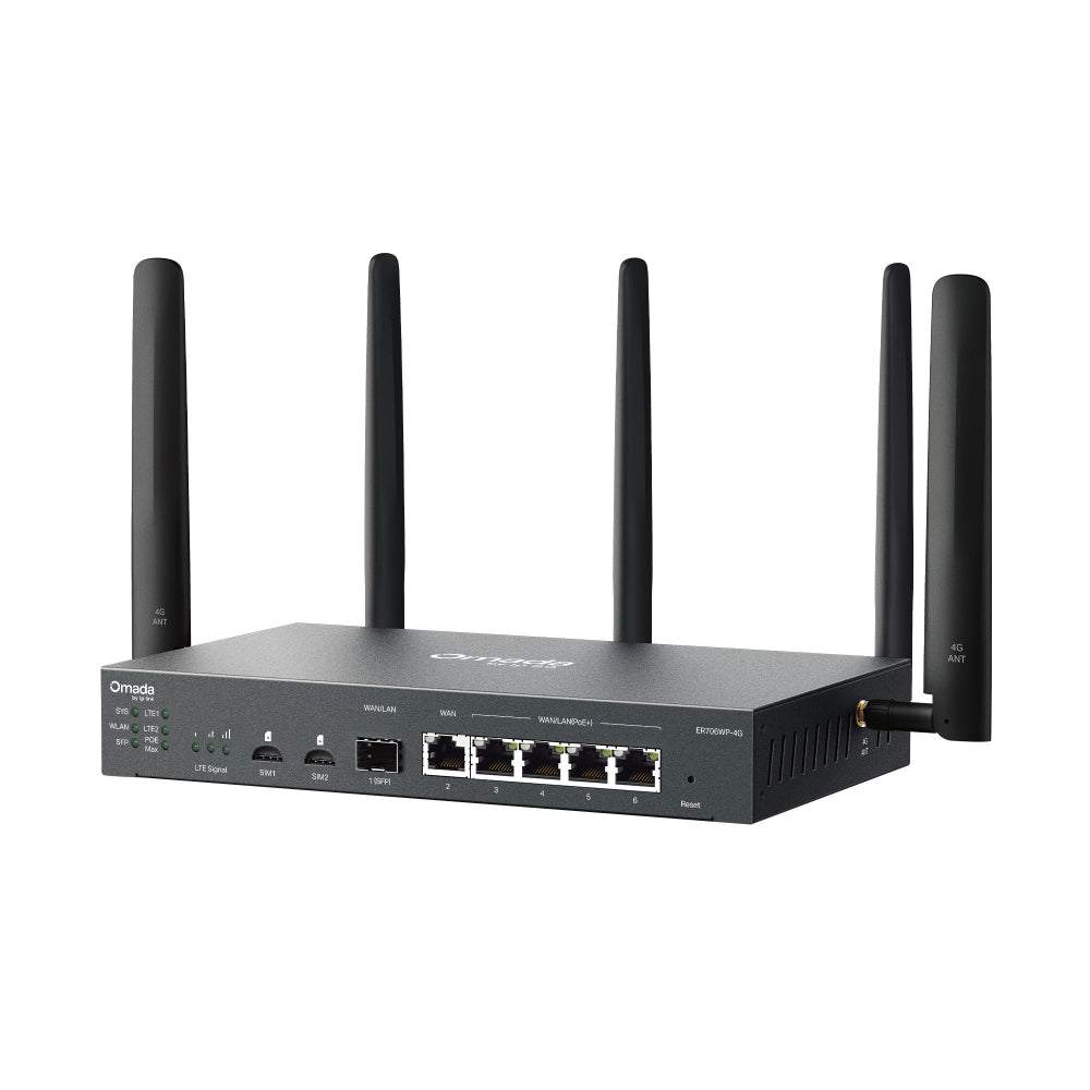 TP-LINK OMADA ER706WP-4G 4G+ CAT6 AX3000 GIGABIT VPN GATEWAY WITH 4-PORT POE+