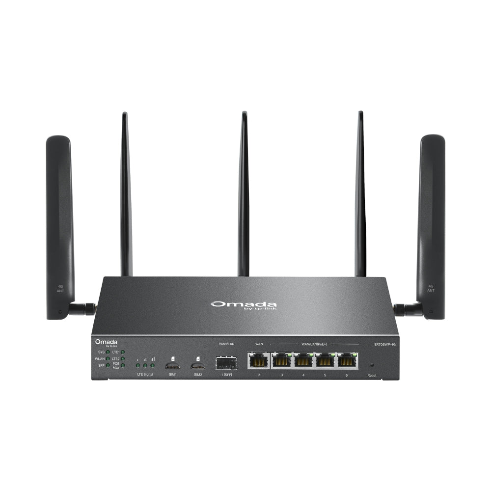 TP-LINK OMADA ER706WP-4G 4G+ CAT6 AX3000 GIGABIT VPN GATEWAY WITH 4-PORT POE+ - image 3