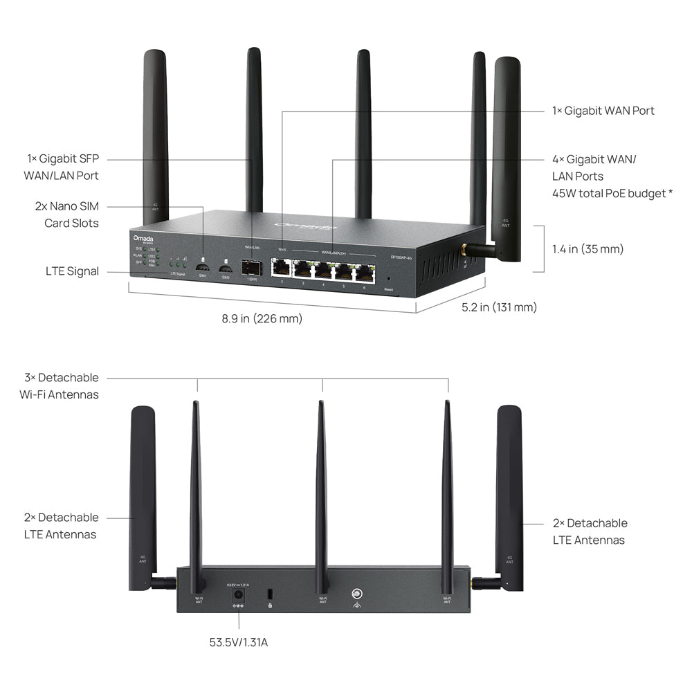 TP-LINK OMADA ER706WP-4G 4G+ CAT6 AX3000 GIGABIT VPN GATEWAY WITH 4-PORT POE+ - image 7
