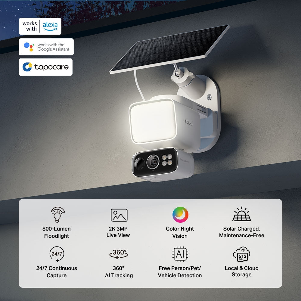 TP-LINK TAPO C615F KIT SOLAR-POWERED FLOODLIGHT 2K 3MP PAN/TILT SECURITY CAMERA KIT - image 5