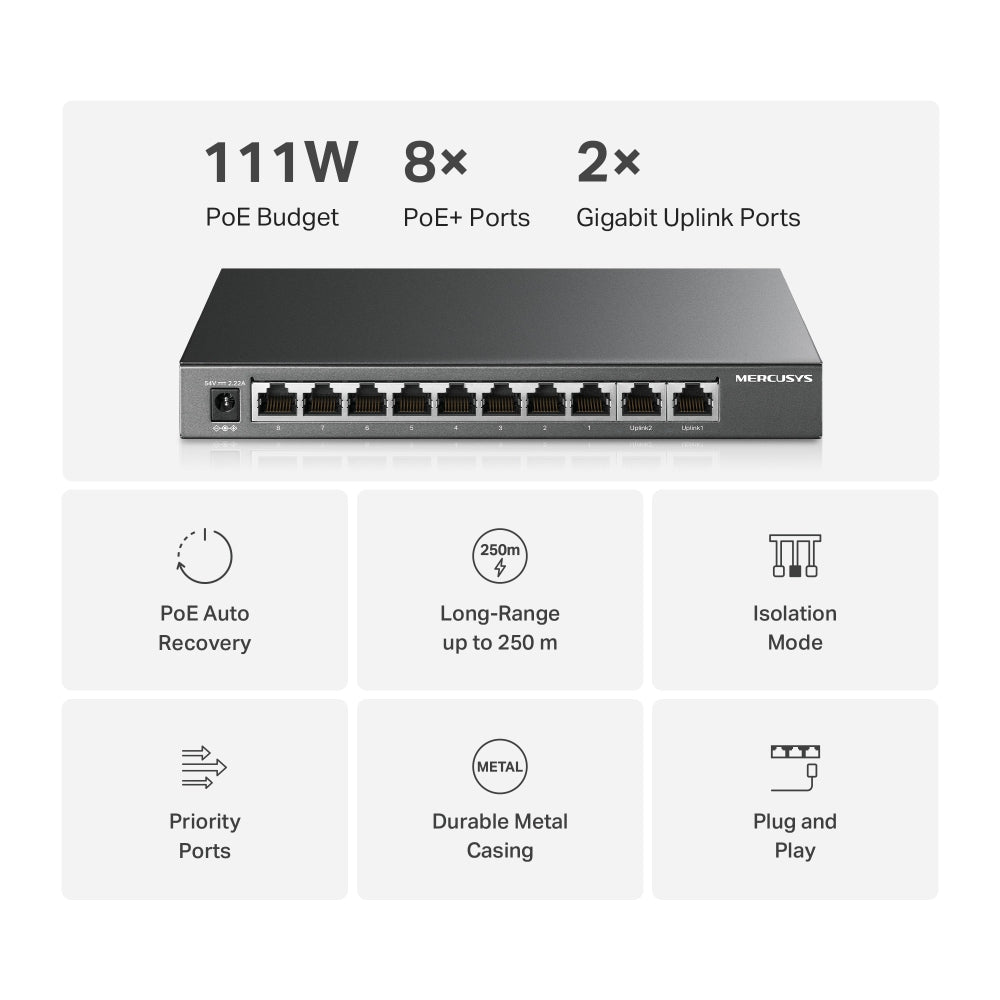 MERCUSYS MS110GMP 10-PORT GIGABIT DESKTOP SWITCH WITH 8-PORT POE+ - image 4