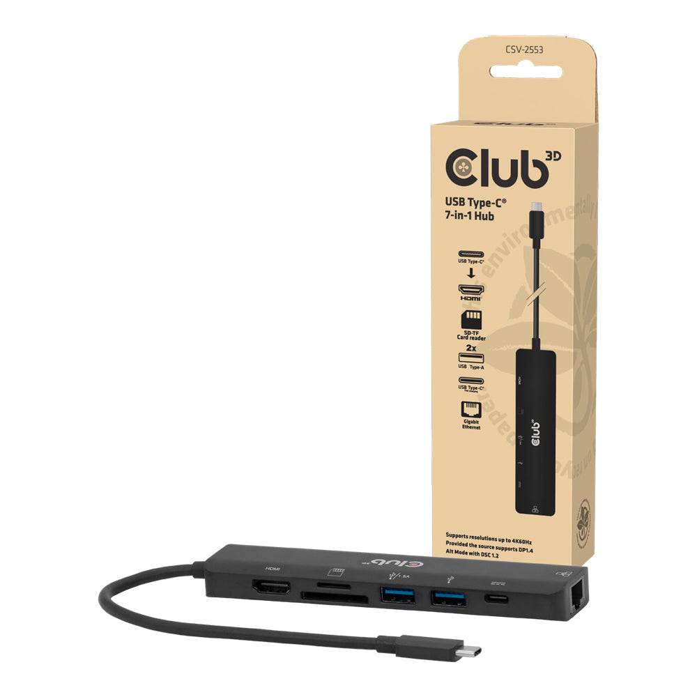 CLUB3D CSV-2553 USB TYPE-C 7-IN-1 PORT REPLICATOR WITH 4K @60HZ HDMI AND GIGABIT ETHERNET