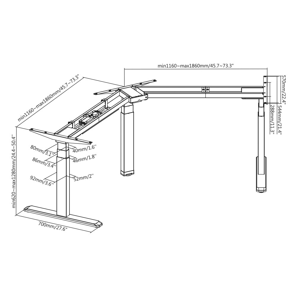 LINKQNET M06-33DC 3-STAGE TRIPLE MOTOR ELECTRIC SIT-STAND DESK FRAME - BLACK - image 2