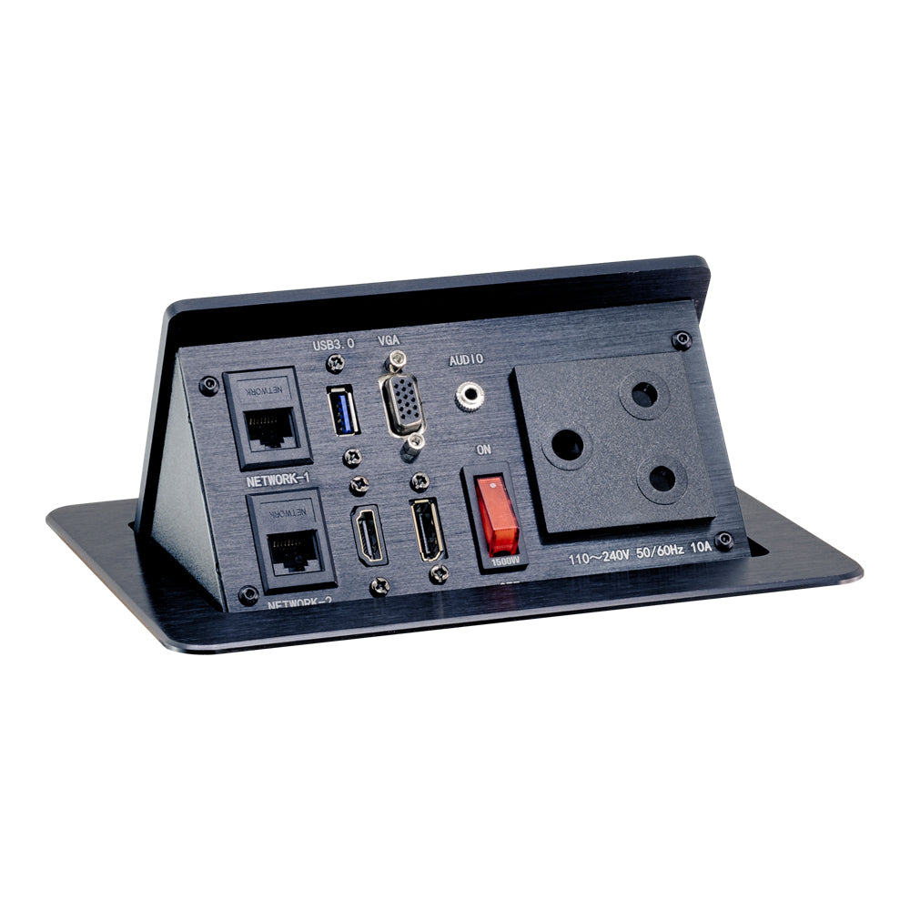 LINKQNET DMS-786 POP-UP RECESSED DESKTOP CONNECTIVITY BOX WITH POWER, HDMI, DISPLAYPORT AND VGA