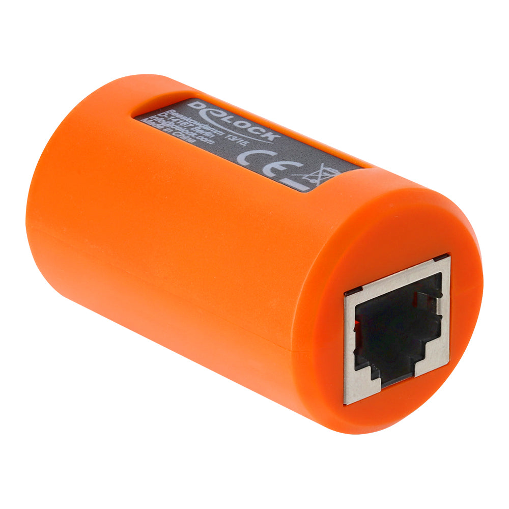 DELOCK 90988 CAT6A SHIELDED RJ45 FEMALE-TO-FEMALE COUPLER WITH SURGE PROTECTION - ORANGE - image 3