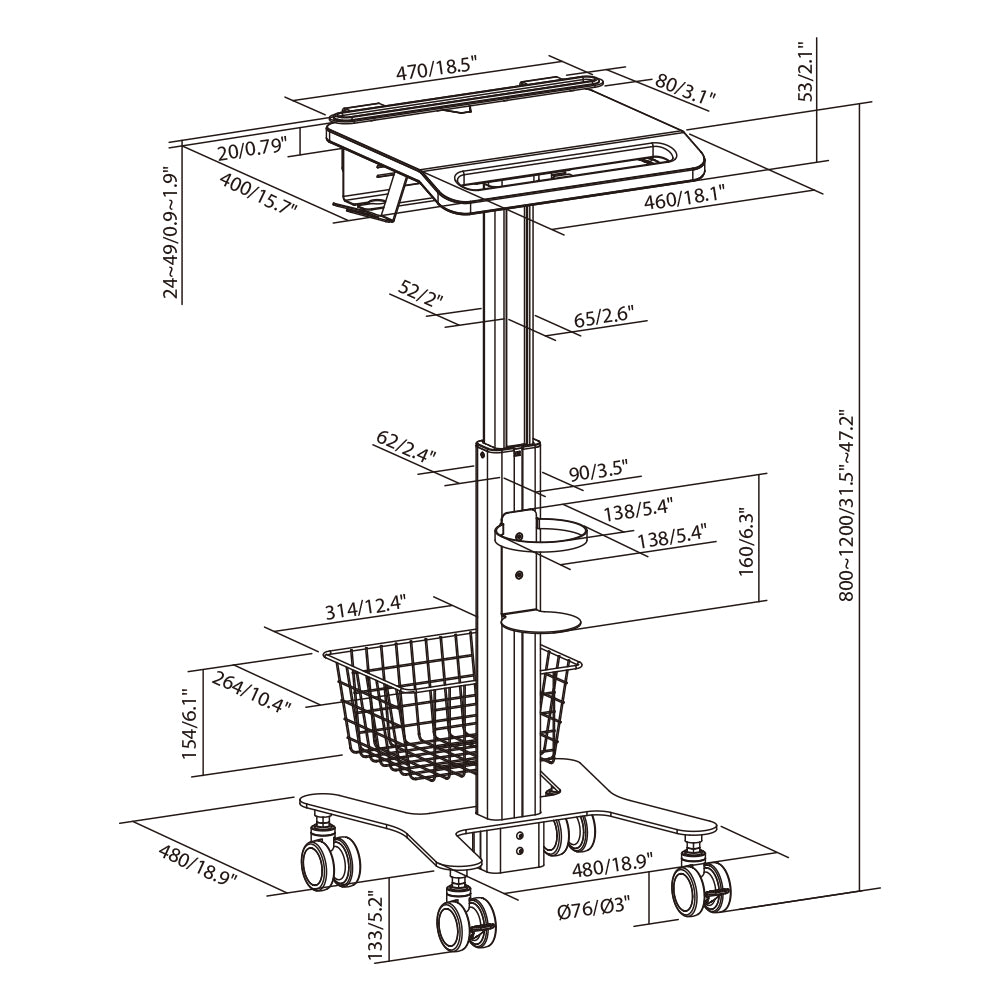 LINKQNET MED05-4 PNEUMATIC HEIGHT-ADJUSTABLE MEDICAL CART WITH ANTI-THEFT LAPTOP HOLDER - image 5
