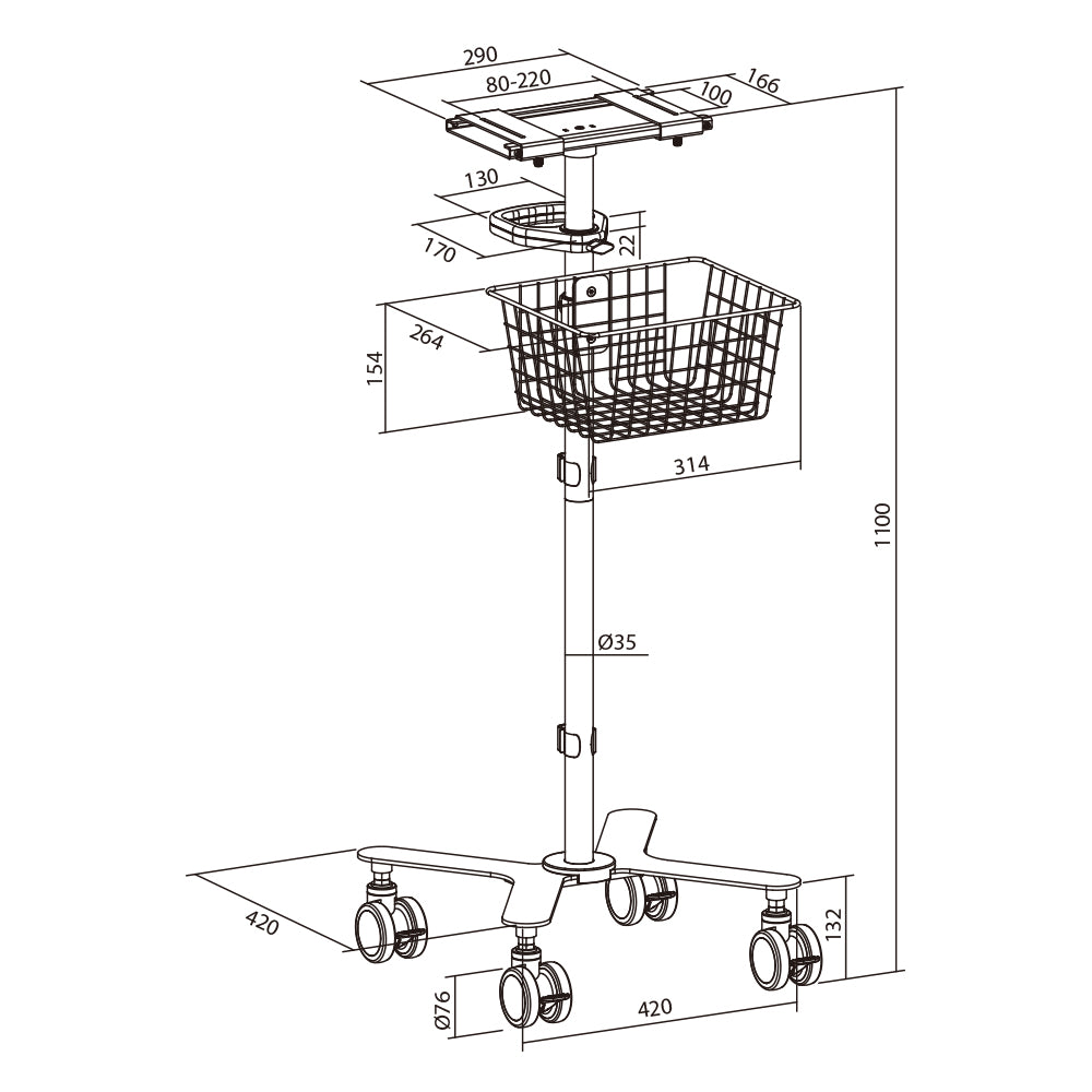 LINKQNET MED07-1 PATIENT MONITOR CART WITH ADJUSTABLE PLATFORM, 15KG CAPACITY - image 5