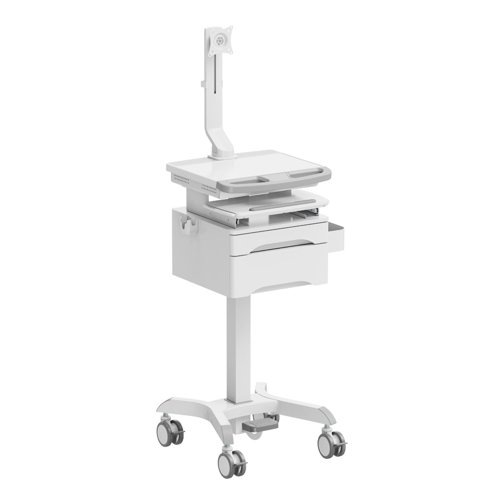 LINKQNET MED08-2 PNEUMATIC HEIGHT-ADJUSTABLE MEDICAL CART WITH 17-32" MONITOR ARM AND DRAWERS