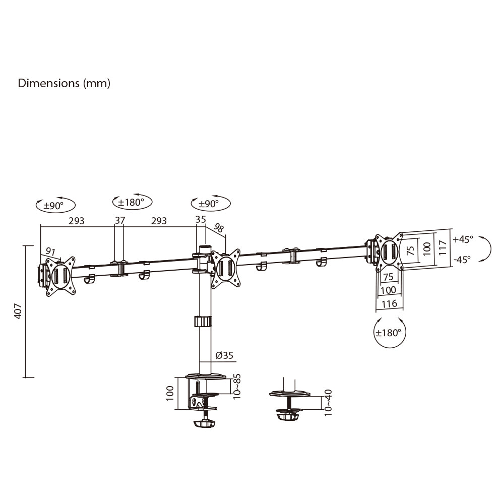 LINKQNET LDT66-C034 17-27" TRIPLE MONITOR STEEL ARTICULATING DESKTOP BRACKET - image 6