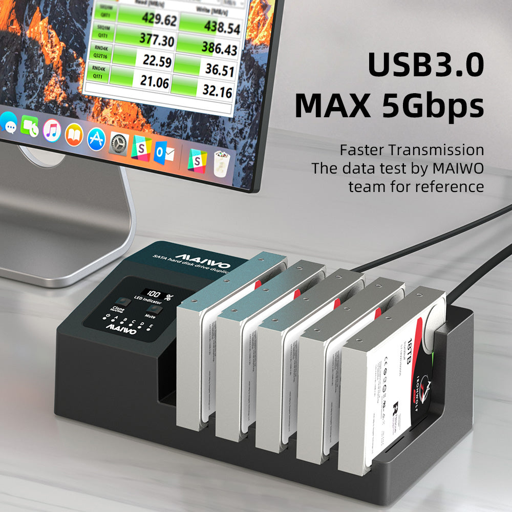 MAIWO K3095A 5-BAY USB3.0 2.5"/3.5" SATA HDD/SSD DOCKING AND CLONING STATION (1-TO-4) - image 4