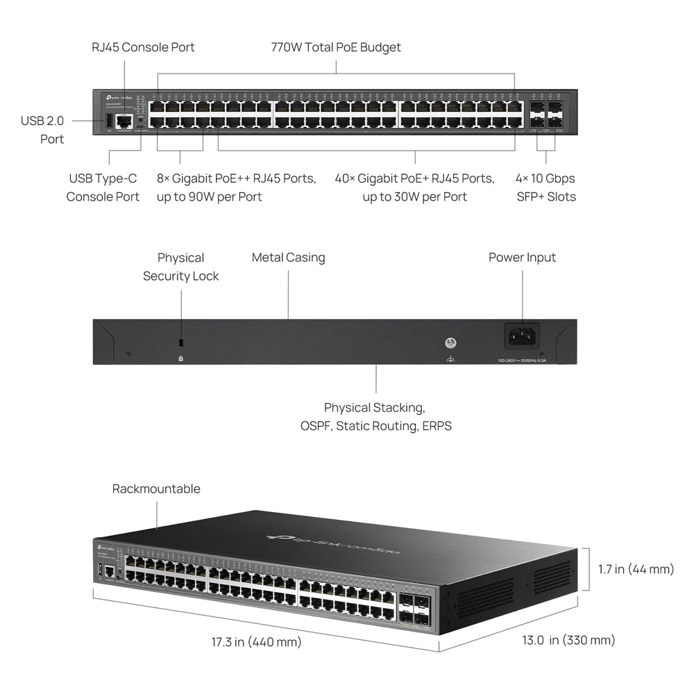 TP-LINK OMADA SG5452XMPP 48-PORT GIGABIT STACKABLE LITE L3 MANAGED POE++ SWITCH WITH 4× 10G SFP+ SLOTS - image 6