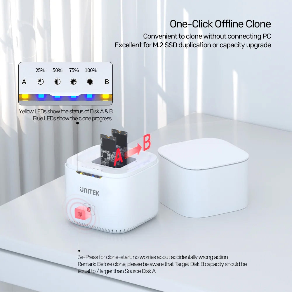 UNITEK S1207A SYNCSTATION MARSHMALLOW M.2 USB3.2 GEN2 TYPE-C 10GBPS DUAL-BAY NVME SSD DOCKING STATION WITH OFFLINE CLONE - image 7