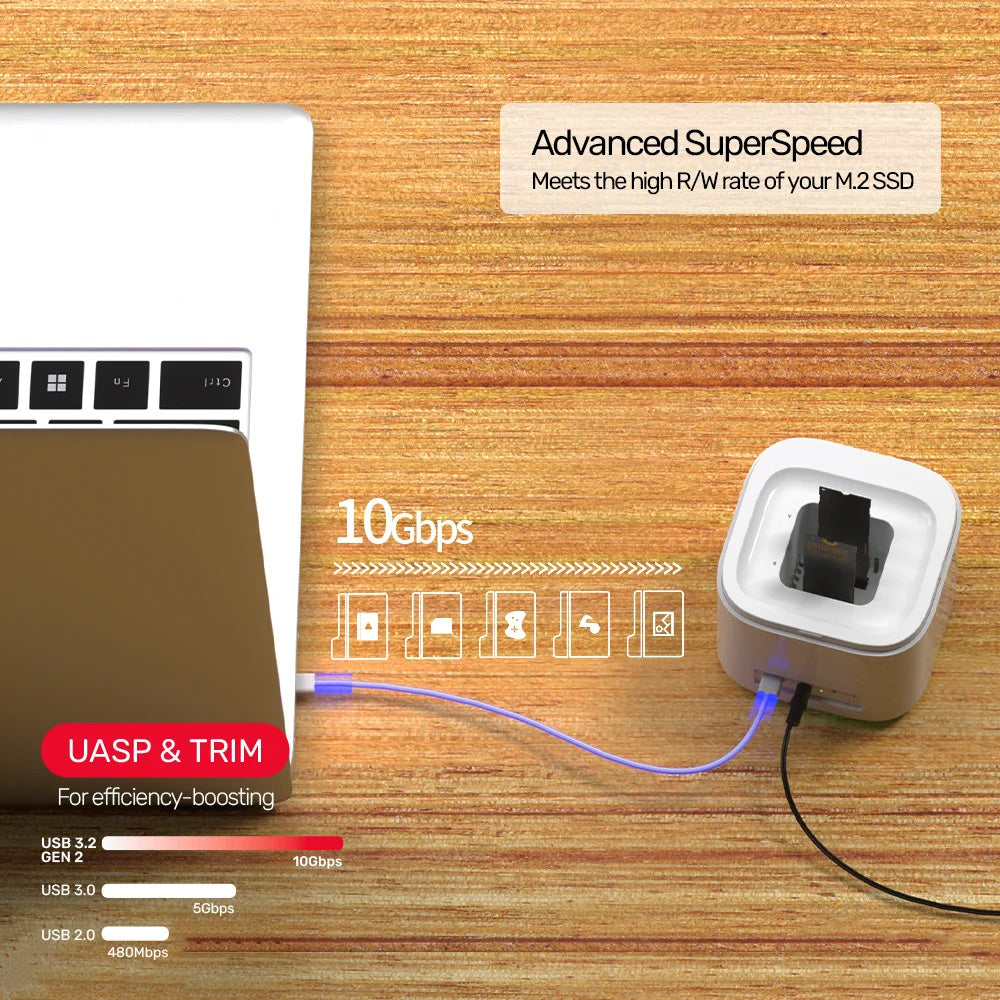 UNITEK S1207A SYNCSTATION MARSHMALLOW M.2 USB3.2 GEN2 TYPE-C 10GBPS DUAL-BAY NVME SSD DOCKING STATION WITH OFFLINE CLONE - image 8