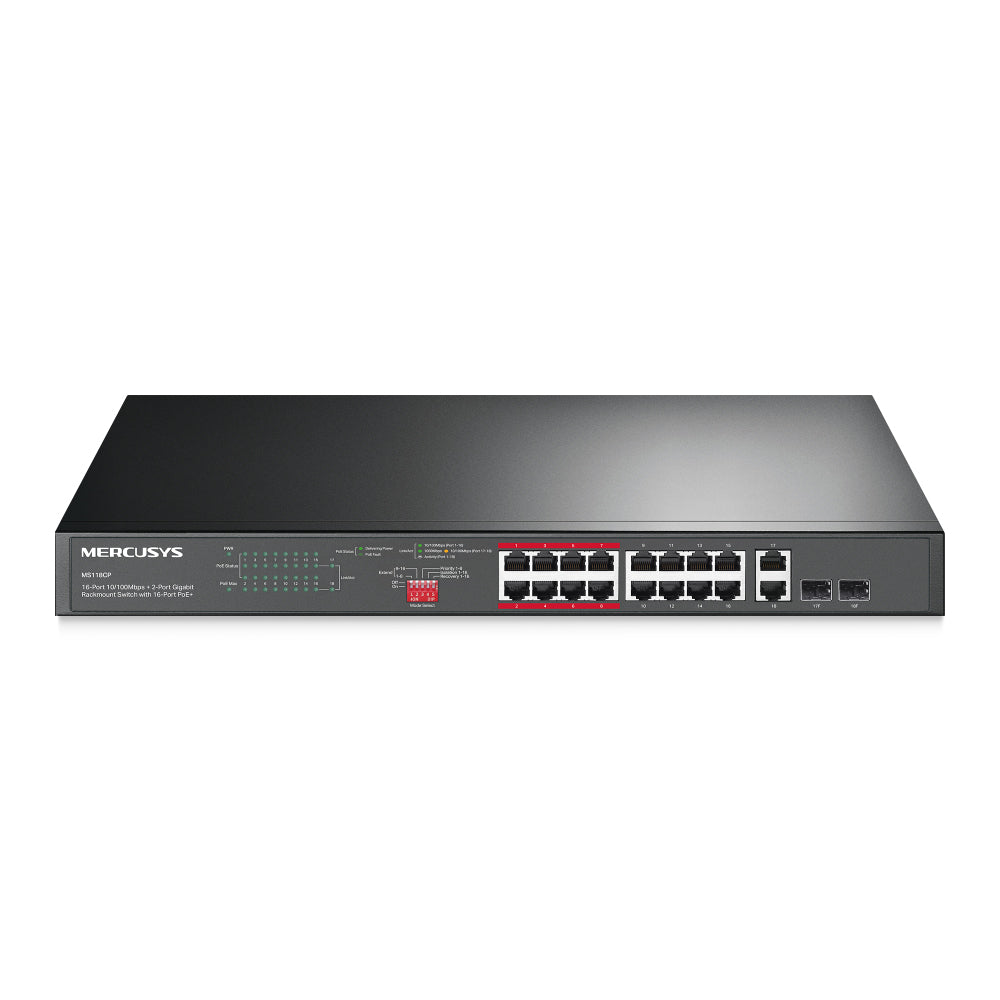 MERCUSYS MS118CP 16-PORT 10/100MBPS POE+ RACKMOUNT SWITCH WITH 2-PORT GIGABIT COMBO UPLINKS - image 2