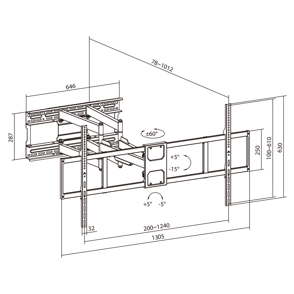LINKQNET LPA91-6126XLD 60-140" ULTRA-REACH HEAVY-DUTY FULL-MOTION TV WALL MOUNT BRACKET - image 6