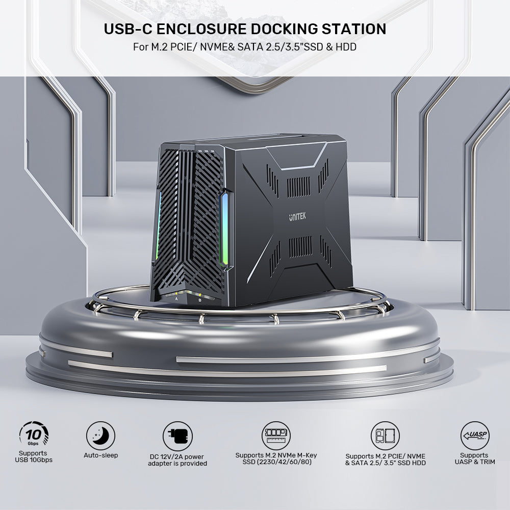 UNITEK S1234B USB3.2 GEN2 TYPE-C 10GBPS M.2 NVME AND 2.5/3.5" SATA HDD/SSD DOCKING STATION - image 7