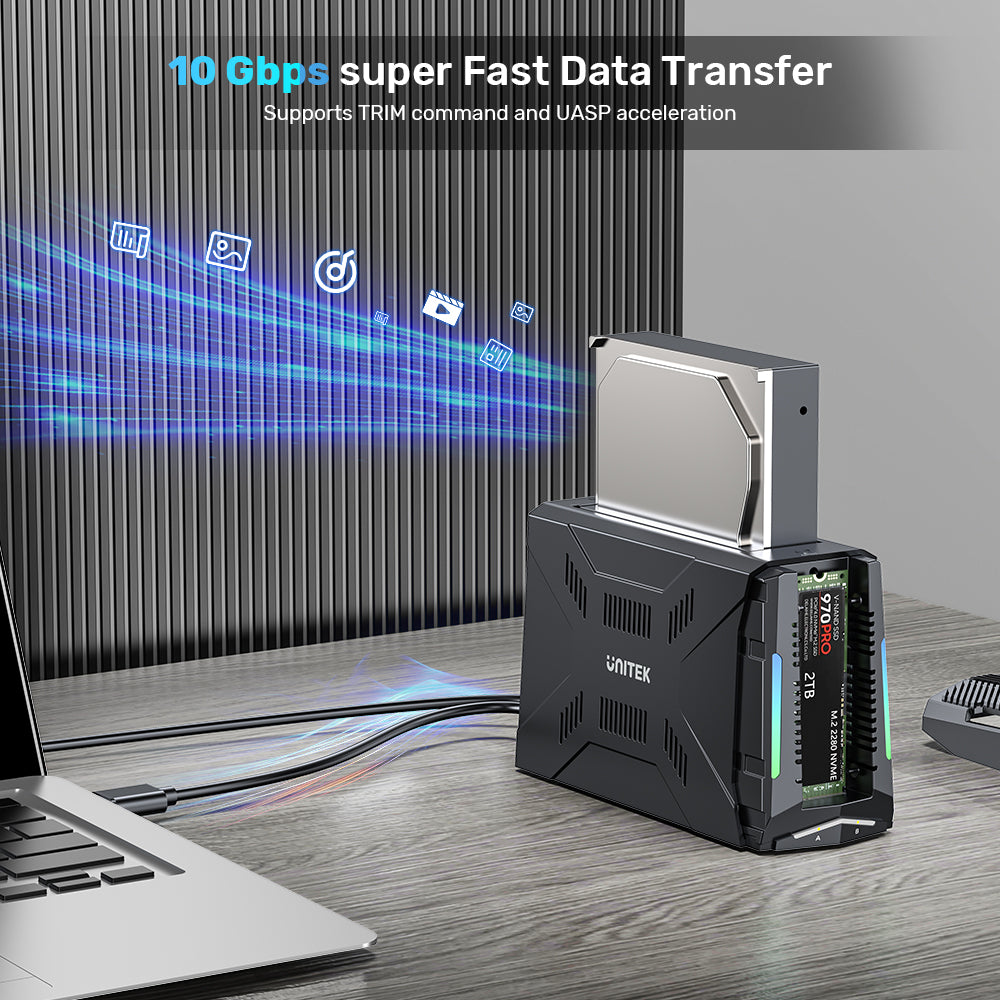 UNITEK S1234B USB3.2 GEN2 TYPE-C 10GBPS M.2 NVME AND 2.5/3.5" SATA HDD/SSD DOCKING STATION - image 9