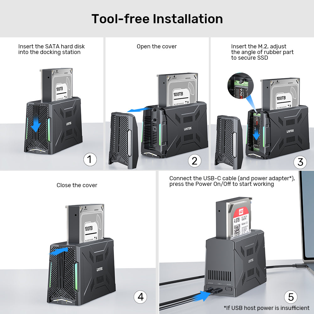 UNITEK S1234B USB3.2 GEN2 TYPE-C 10GBPS M.2 NVME AND 2.5/3.5" SATA HDD/SSD DOCKING STATION - image 14