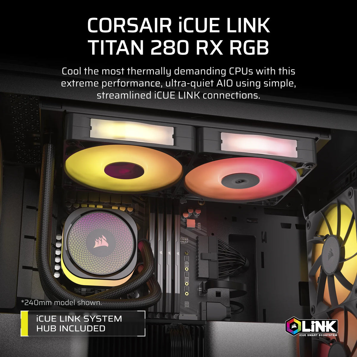 Corsair iCUE LINK TITAN 280 RX RGB Liquid CPU Cooler - RX140 RGB Fans – Fits Intel® LGA 1851/1700; AMD® AM5/AM4. - image 2