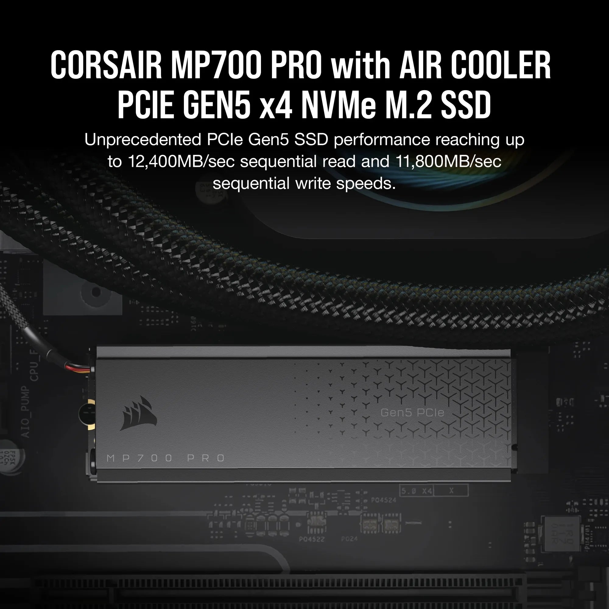 Corsair MP700 PRO 2TB M.2 NVMe PCIe Gen. 5 x4 SSD with Cooler; Read Up To 12 400MB/s; Write up to 11 800MB/s - image 2
