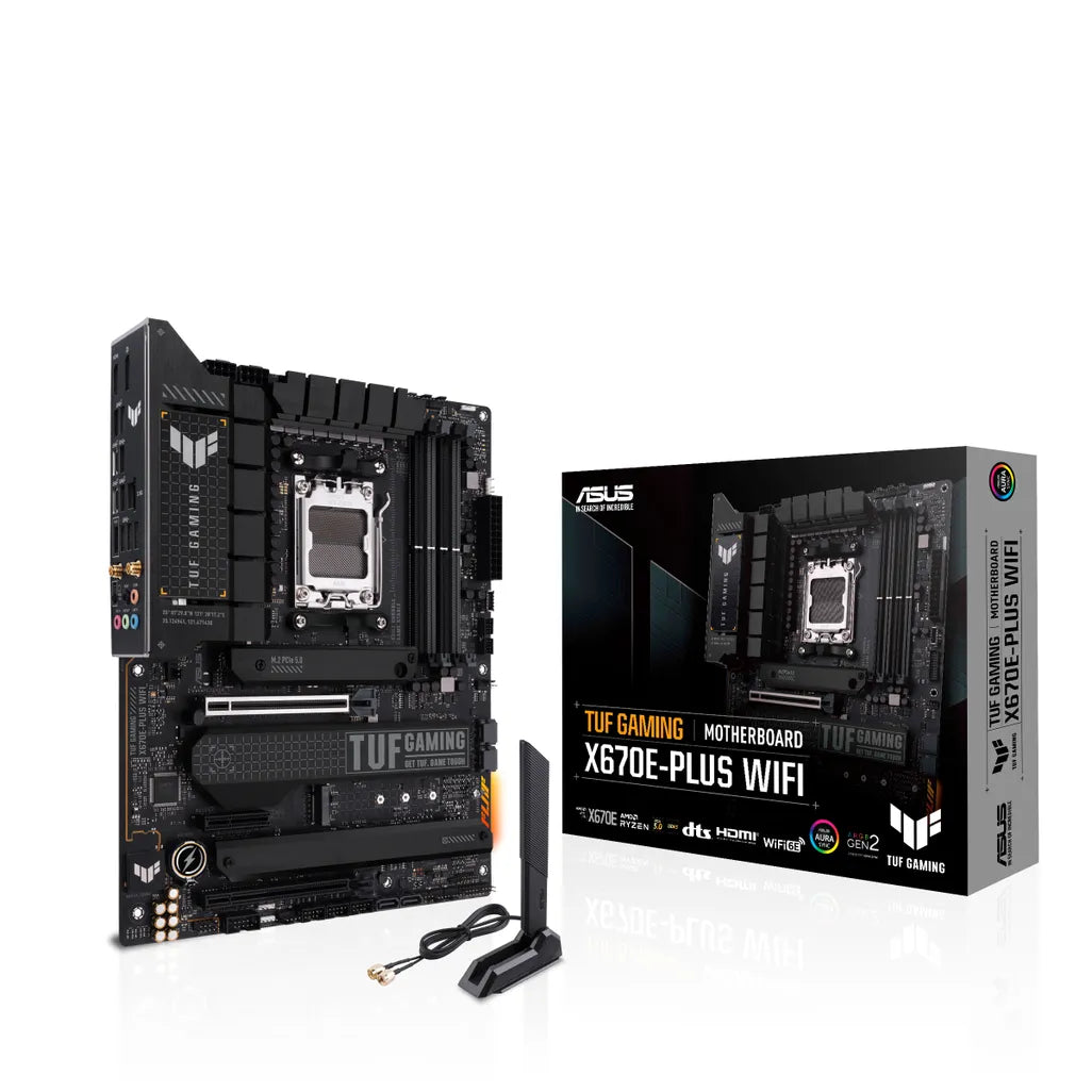 ASUS TUF GAMING X670E-PLUS WIFI, AMD, Socket AM5, AMD Ryzen 5 7th Gen, AMD Ryzen 7 7th Gen, AMD Ryzen 9 7th Gen, Socket AM5, DDR5-SDRAM, 192 GB