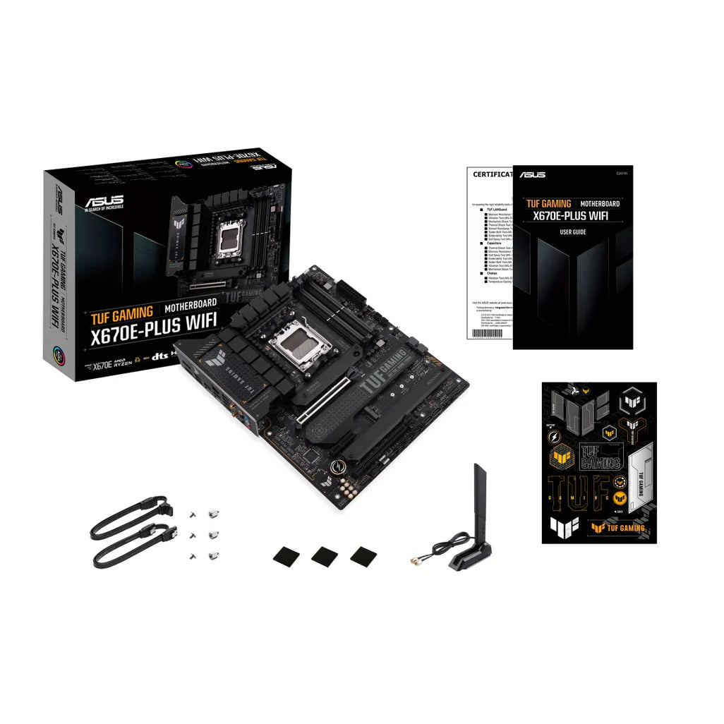 ASUS TUF GAMING X670E-PLUS WIFI, AMD, Socket AM5, AMD Ryzen 5 7th Gen, AMD Ryzen 7 7th Gen, AMD Ryzen 9 7th Gen, Socket AM5, DDR5-SDRAM, 192 GB