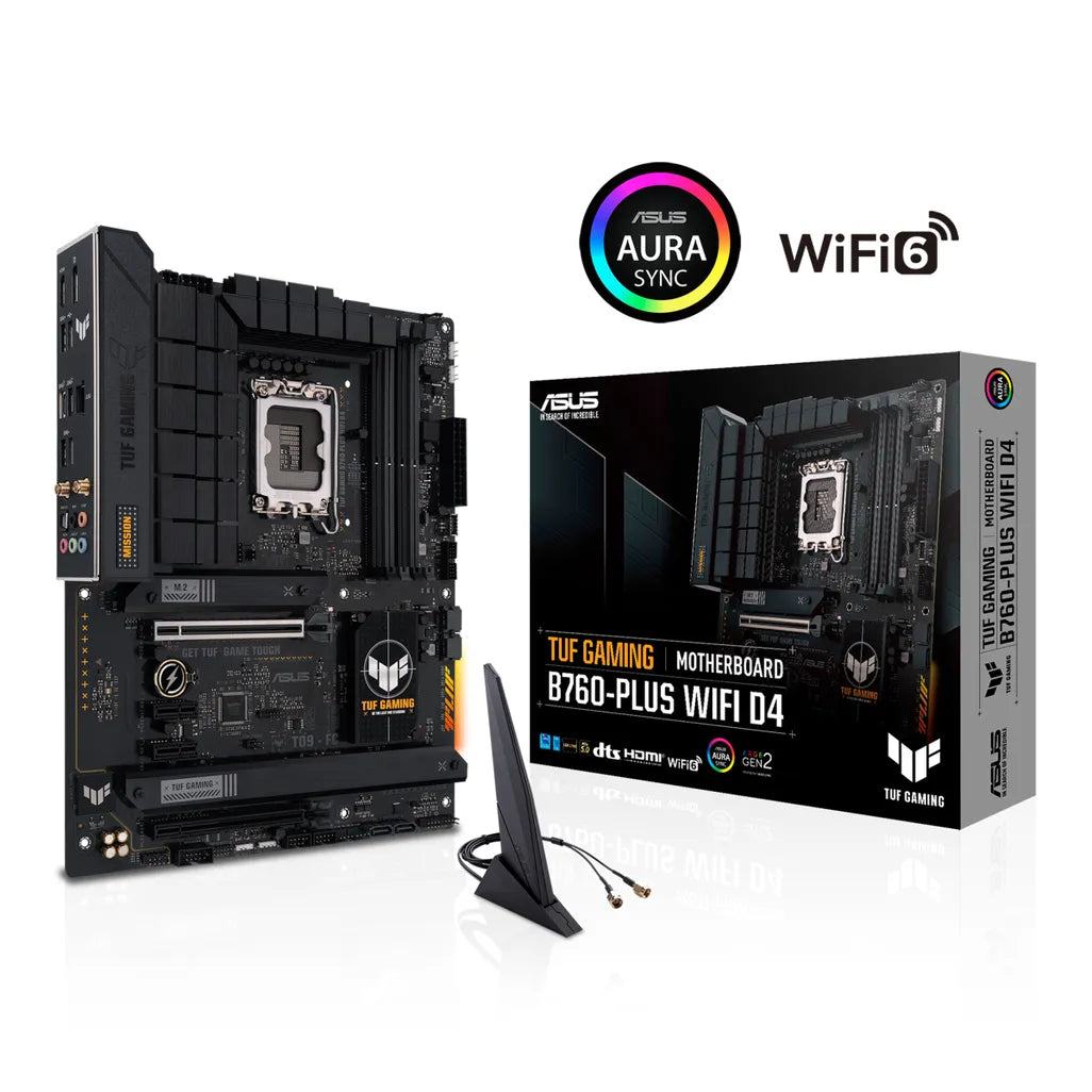 ASUS TUF GAMING B760-PLUS WIFI D4, Intel, LGA 1700, Intel® Celeron®, Intel® Core™ i3, Intel® Core™ i5, Intel® Core™ i7, Intel® Core™ i9,..., LGA 1700, DDR4-SDRAM, 128 GB