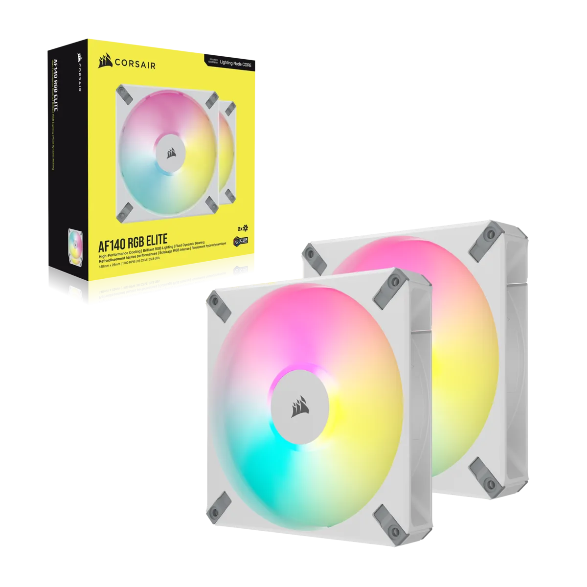 Corsair AF ELITE Series; AF140 RGB ELITE WHITE; 140mm Fluid Dynamic RGB Fan with AirGuide; Dual Pack with Lighting Node CORE - image 4
