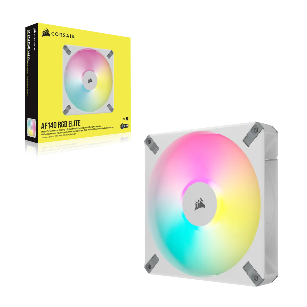 Corsair AF ELITE Series; AF140 RGB ELITE WHITE; 140mm Fluid Dynamic RGB Fan with AirGuide; Single Pack - image 2