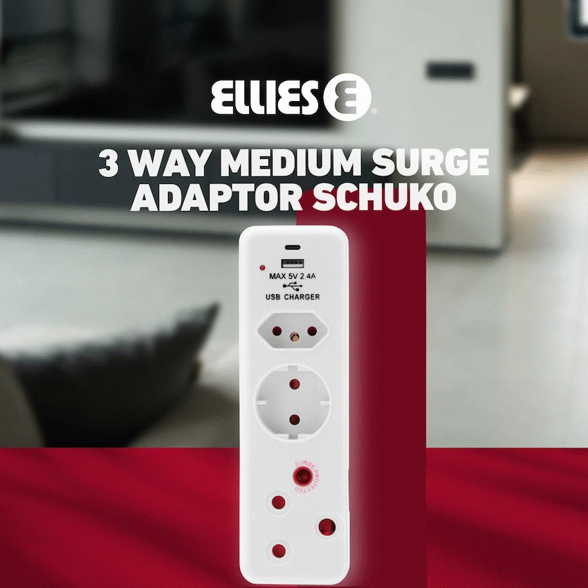 Ellies 3 Way Surge adaptor Schuko,with type C + USB - WT - image 10