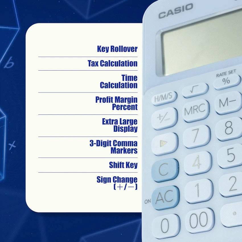 Casio MS-20UC - Desktop Calculator 12-Digit - Light Blue - image 10